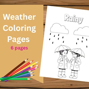 Páginas para colorir sobre o clima para crianças pequenas, Folhas para colorir sobre o clima para imprimir para a pré-escola, Planilhas educacionais para crianças, download instantâneo