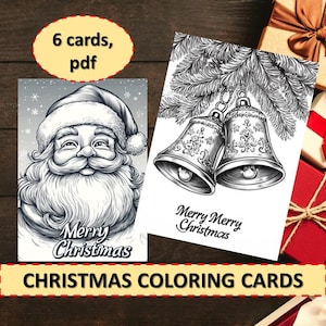 Biglietti da colorare di Natale / Pagine da colorare di Natale / Cartoline di Natale fai da te / Colorazione delle feste / Fogli da colorare di Natale stampabili / PDF