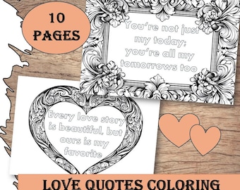 Love quotes coloring, Digital romantic coloring pages, Printable coloring book for adults. Holiday activity sheet, Valentines cards