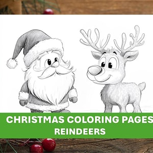 Christmas coloring pages for children, Printable Reindeers coloring book, PDF coloring sheets for kids, Coloring pictures Christmas-themed