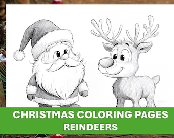 Christmas coloring pages for children, Printable Reindeers coloring book, PDF coloring sheets for kids, Coloring pictures Christmas-themed