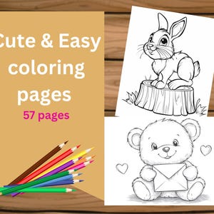 Set di pagine da colorare carine e facili, fogli da colorare di animali per bambini, libro da colorare stampabile, schede di attività digitali per bambini