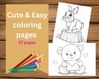 Cute and easy coloring pages set, Animals colouring sheets for kids, Printable coloring book, Digital activity worksheets for children