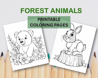 Páginas para colorear de animales del bosque / Páginas para colorear de animales salvajes para niños / Animales lindos para colorear para niños / Animales sencillos para colorear /