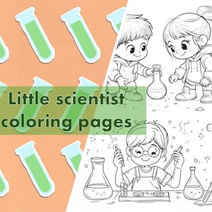 Science coloring pages, PDF coloring book for kids, Laboratory coloring, Printable science activity, Chemistry coloring sheets