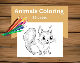 Bold and easy coloring pages for kids, Animals to color, Printable cute coloring book pdf, Print at home activity sheets for children