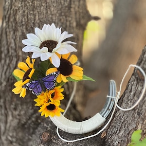 Hoefijzerkunst aan de muur, gelukshoefijzer, op maat, kunst aan de muur, bloemen, decoratief hoefijzer, cowboy, handgemaakt, schuurdecor