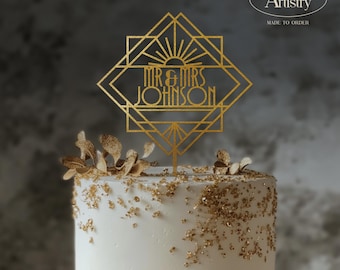 Great Gatsby aangepaste gouden acryl caketopper - Gepersonaliseerd decor huwelijksverjaardag