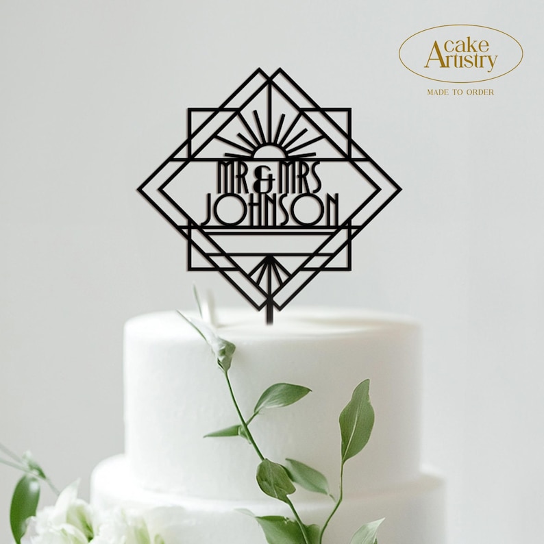 Johnson Cake Topper Great Gatsby Custom Gold Acrylic Cake Topper - Personalized Wedding ...