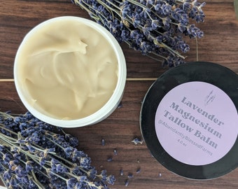 Lavender Magnesium Tallow Balm 4oz, Sleep Well, Ease Pain, Replenish Magnesium, Reduce Period Cramps, Awesome Skin Moisturizer