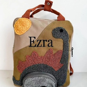 Cartable brodé enfant personnalisé, cartable prénom personnalisé, cartable dinosaure, cadeau pour enfant