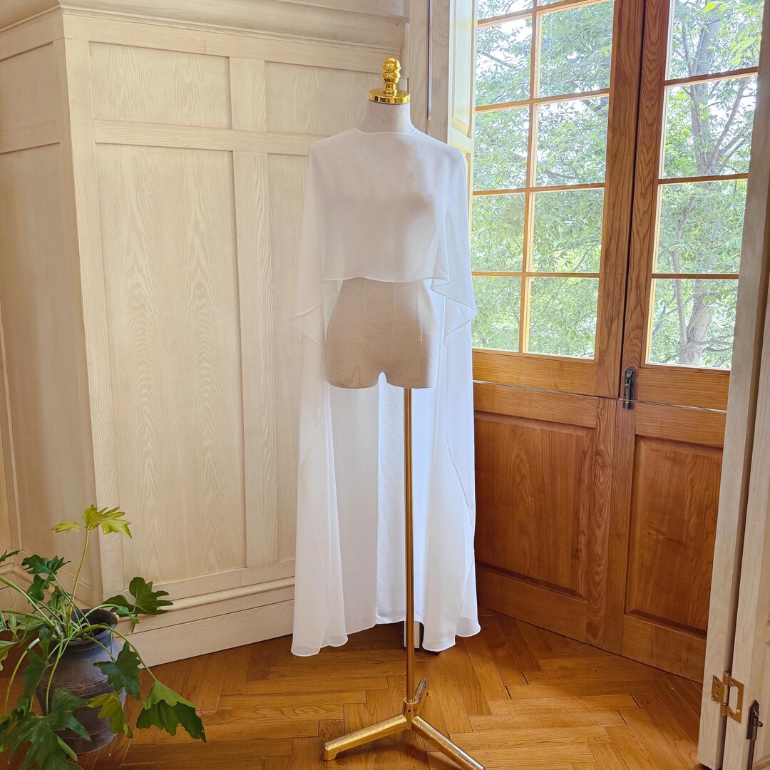 Flowing Chiffon Wedding Cape Minimalist Wedding Shawl Wedding Capelet ...