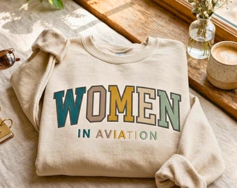 Embroidered Women in Aviation Sweatshirt, Female Pilot Aerospace Apparel