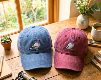 Pigeon Embroidered Washed Cotton Baseball Cap, Vintage City Bird Hat