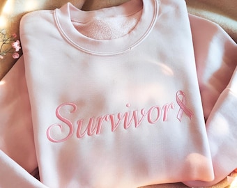 Embroidered Breast Cancer Survivor Sweatshirt, Pink Ribbon Hoodie