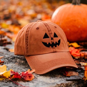 Jack-o-lantern Pumpkin Embroidered Baseball Hat, Spooky Season Embroidered Cap, Halloween Costumes Hat, Vintage Dad Cap, Halloween Gift