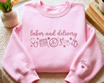Embroidered Labor and Delivery Icons Sweatshirt, OB Nurse Crewneck, Mother Baby Gift