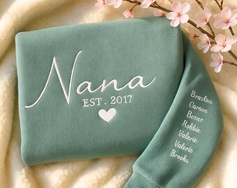 Custom Embroidered Grandma Sweatshirt, Personalized Grandkid Names