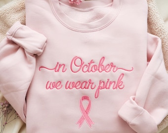 Embroidered Breast Cancer Awareness Sweatshirt, Pink Ribbon