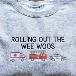 Embroidered 911 Dispatcher Sweatshirt: Rolling Out the Wee Woos, Dispatch Life, First Responder Crewneck Sweater Bild 2