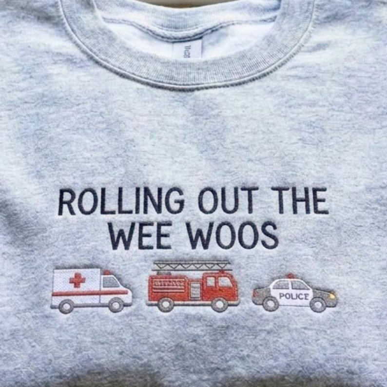 Embroidered 911 Dispatcher Sweatshirt: Rolling Out the Wee Woos, Dispatch Life, First Responder Crewneck Sweater Bild 2