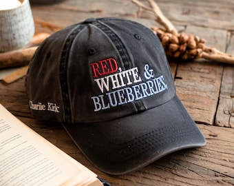 Embroidered Red White & Blueberries Freedom Hat, Memorial Cap