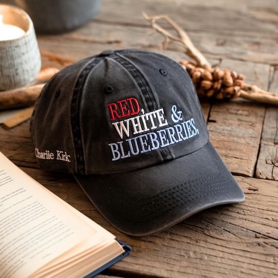 Embroidered Red White & Blueberries Freedom Hat, Memorial Cap