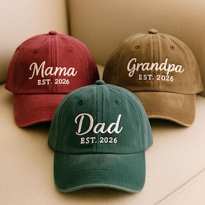 Custom Embroidered Hat, Personalized Date Matching Vintage Baseball Trucker Hat Gift For New Dad Mom Pregnancy Announcement Mothers day gift