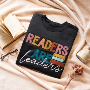 Readers Are Leaders Embroidered Shirt, Reading Shirt, Gift for Teacher, Book Lover Gift For Women, Book Lover Shirt, English Teacher Gifts