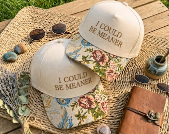 Embroidered Trucker Hat: Floral Brim, Sassy Slogan, Trendy Women's Style