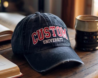 Custom Embroidered Cotton Hat, Personalized Text, College Merch