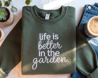 Embroidered Garden Sweatshirt: Plant Lover Gift