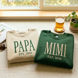Personalized Mimi Papa Est Year Sweatshirt, Custom Baby Announcement Crewneck
