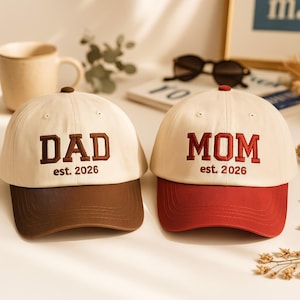 Custom Embroidered Hat, Personalized Date Matching Vintage Baseball Trucker Hat Gift For New Dad Mom Pregnancy Announcement Mothers day gift
