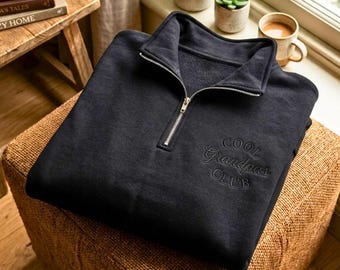 Besticktes Grandpas Club Sweatshirt mit Viertelreißverschluss: Rundhalspullover aus Baumwollmischgewebe