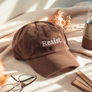 Resist Embroidered Corduroy Hat FDT Democrat Gift, Political Protest Resist Baseball Cap, Leftist Anti-MAGA Liberal Progressive Hat