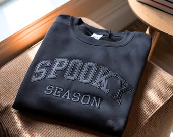 Embroidered Spooky Season Sweatshirt, Halloween Crewneck