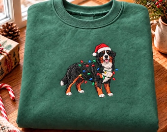 Sudadera navideña bordada con perro de montaña bernés, regalo para mamás perrunas.