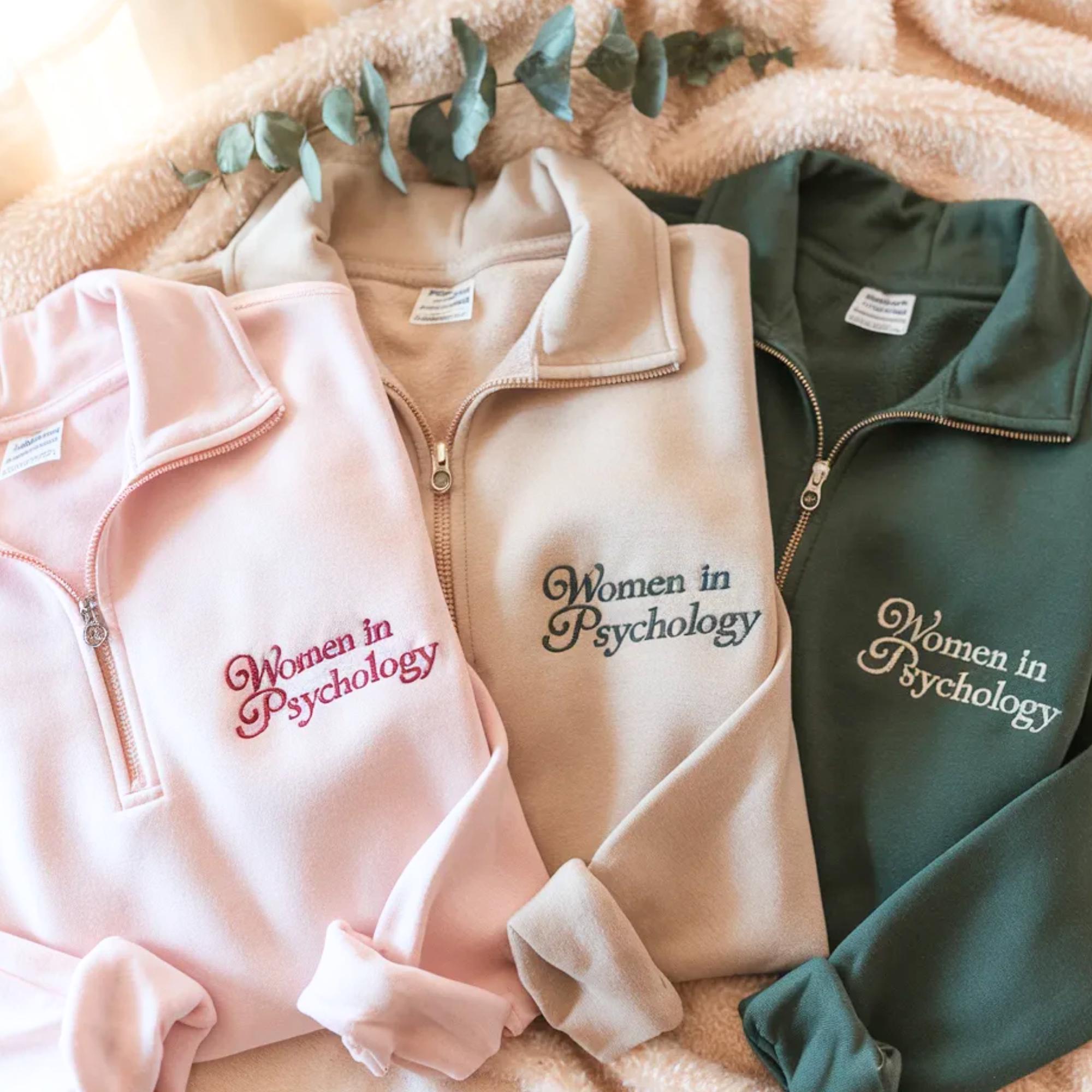 Psych Sweaters Embroidered Psychology Major Quarter Zip Sweatshirt: Women in ...