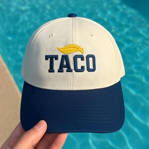 Embroidered Taco Trucker Cap, TACO Trump Always Chickens Out Hat, Anti-Trump Tariffs Political Protest, Anti-Trump Political Baseball Hat