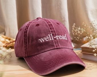 Embroidered Well-Read Washed Cap, Book Lover Gift