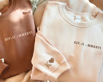 Custom Embroidered Roman Numeral Sweatshirt: Couple's Date Gift