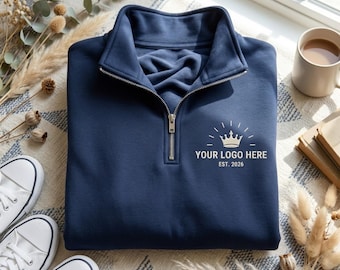 Custom Logo Quarter Zip Sweatshirt, Embroidered Business Pullover, Team Uniform Sweater