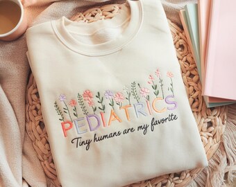 Embroidered Pediatric Nurse Sweatshirt, Floral Peds Design