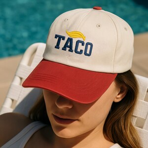 Embroidered Taco Trucker Cap, TACO Trump Always Chickens Out Hat, Anti-Trump Tariffs Political Protest, Anti-Trump Political Baseball Hat