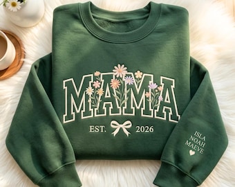 Embroidered Floral Mama Sweatshirt, Custom Coquette Crewneck, Mother’s Day Gift