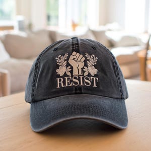 Floral Resist Embroidered Washed Hats FDT Democrat Gift, Political Protest Resist Baseball Cap, Leftist Anti-MAGA Liberal Progressive Hat