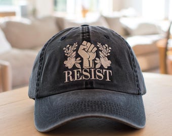 Floral Resist Embroidered Hat, Political Protest Baseball Cap