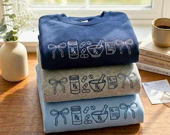 Embroidered Pharmacy Icons Sweatshirt: Pharmacist Gift, Pharmacy Tech Apparel