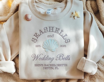 Seashells Wedding Bells Embroidered Bachelorette Sweatshirt, Beach Cover-Up